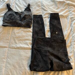 Lululemon Black Marble Sports Bra and Leggings Set
